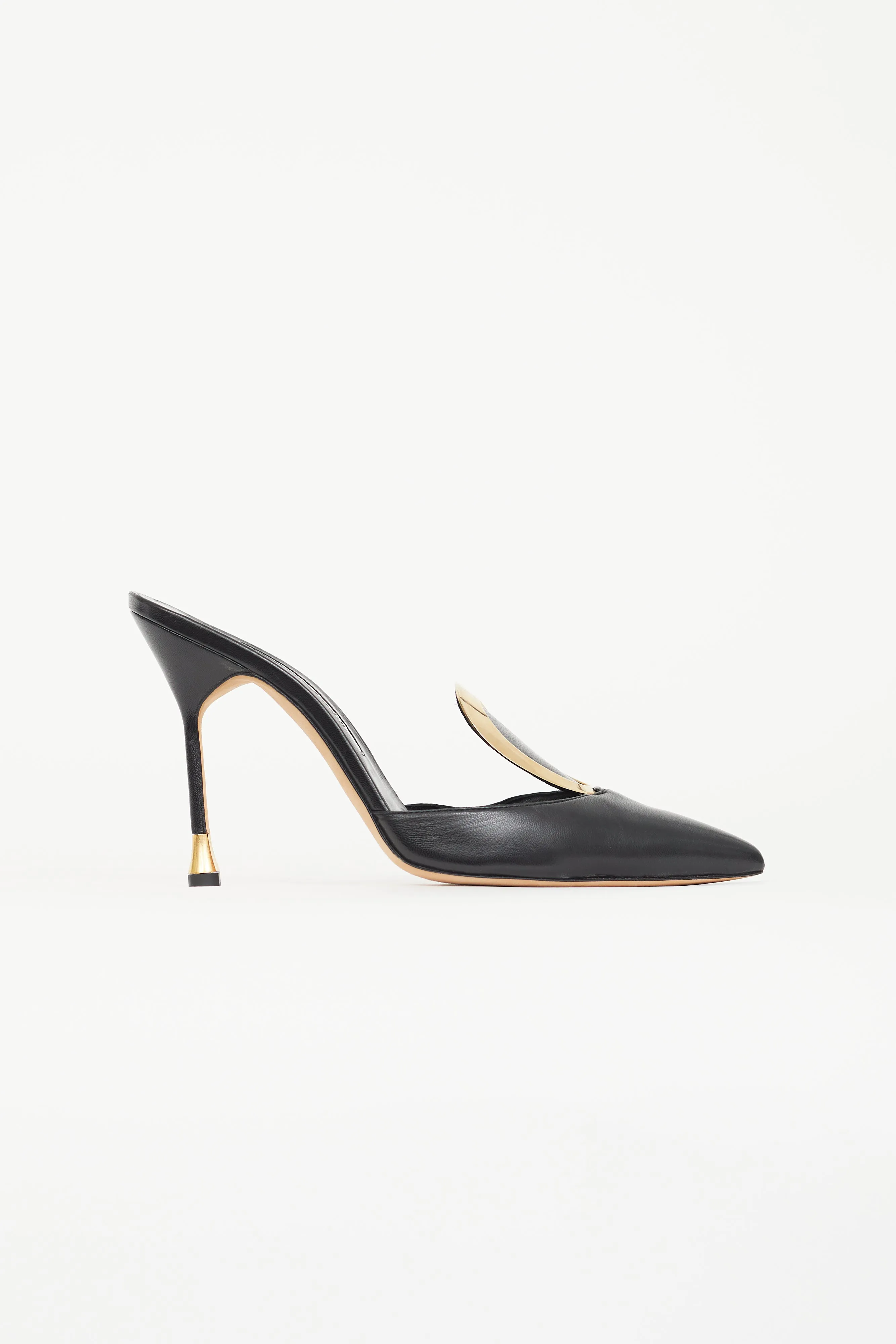 Black & Gold Leather Geometric Embellished Mule