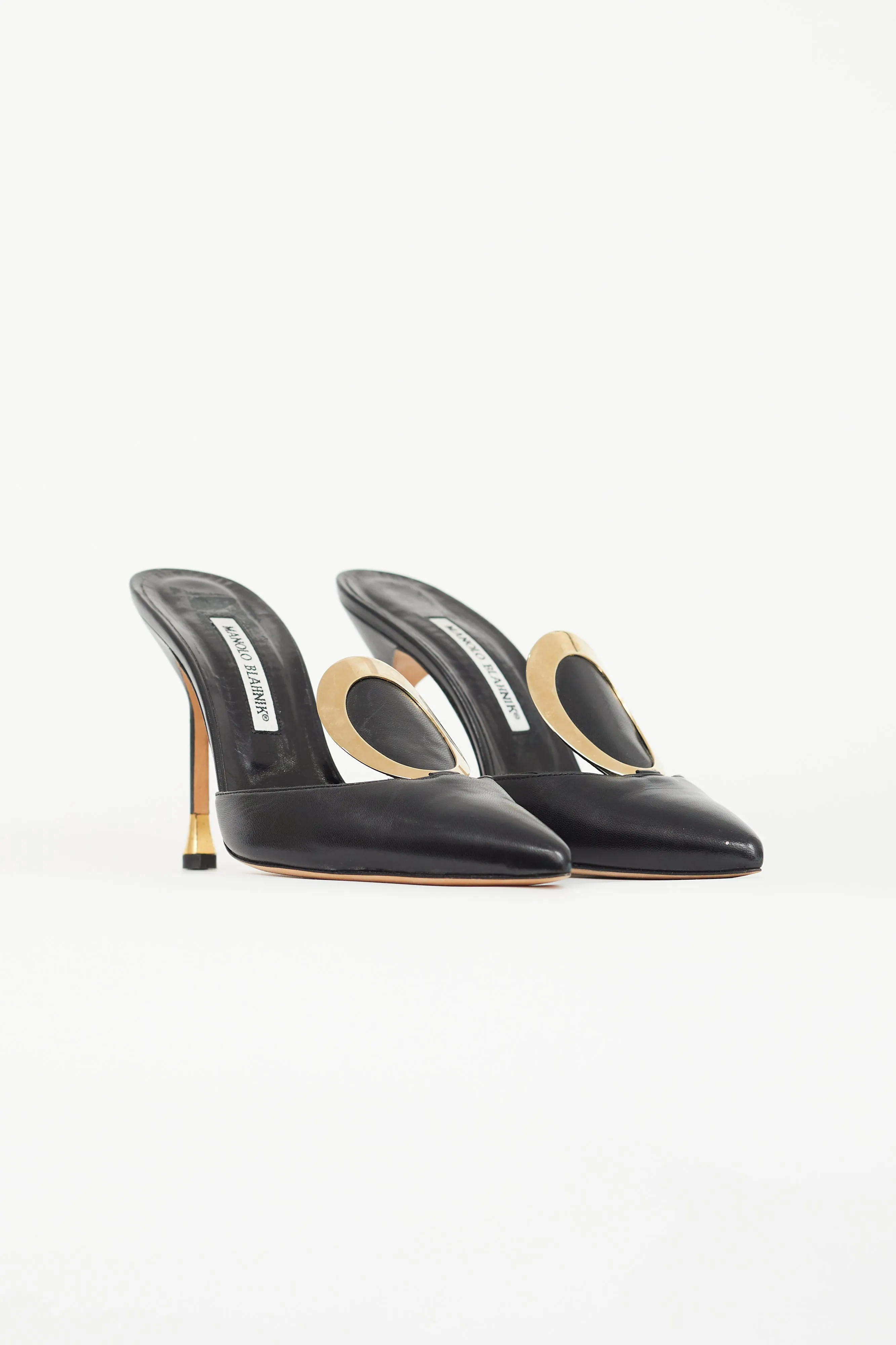 Black & Gold Leather Geometric Embellished Mule