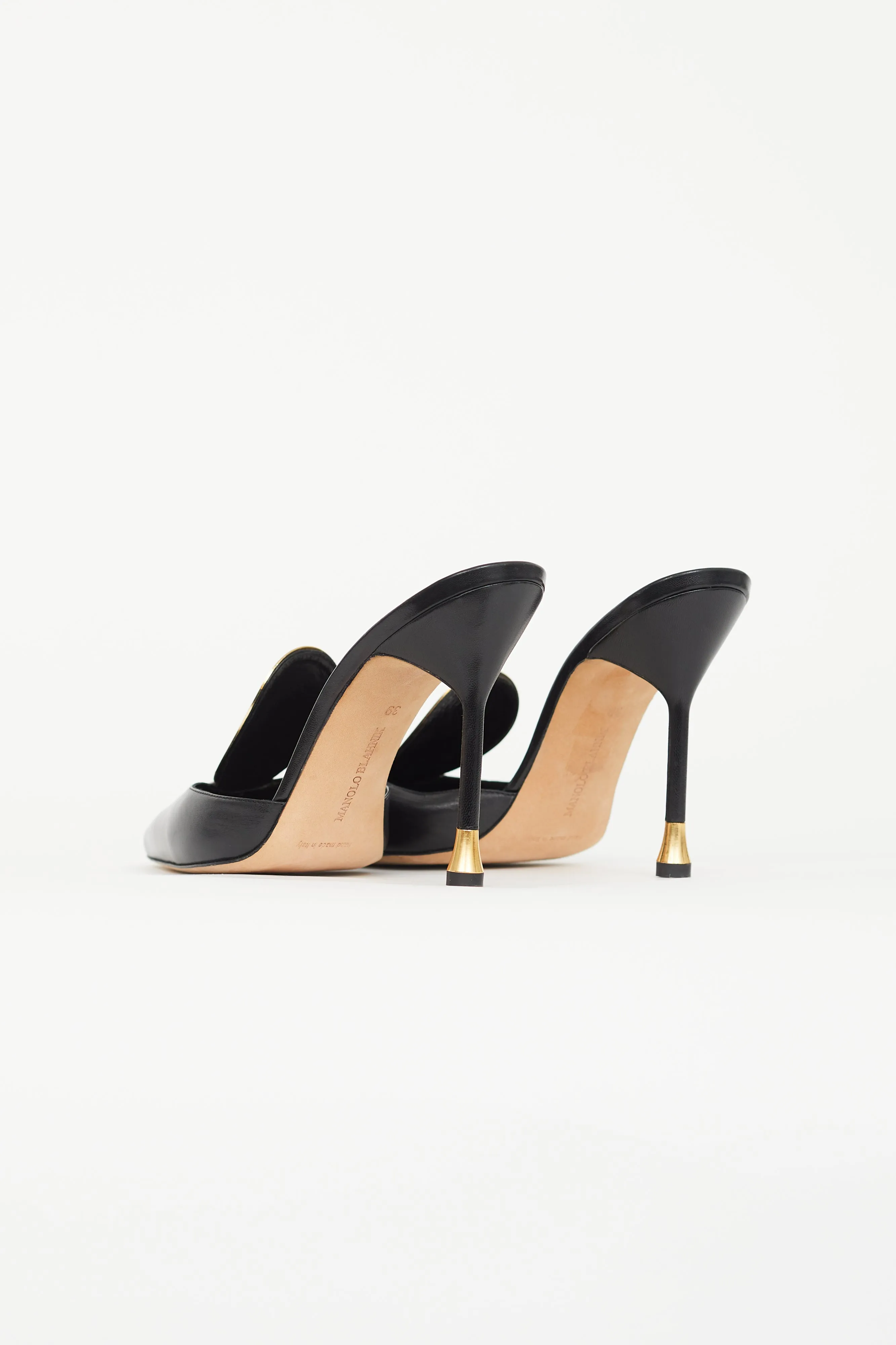 Black & Gold Leather Geometric Embellished Mule