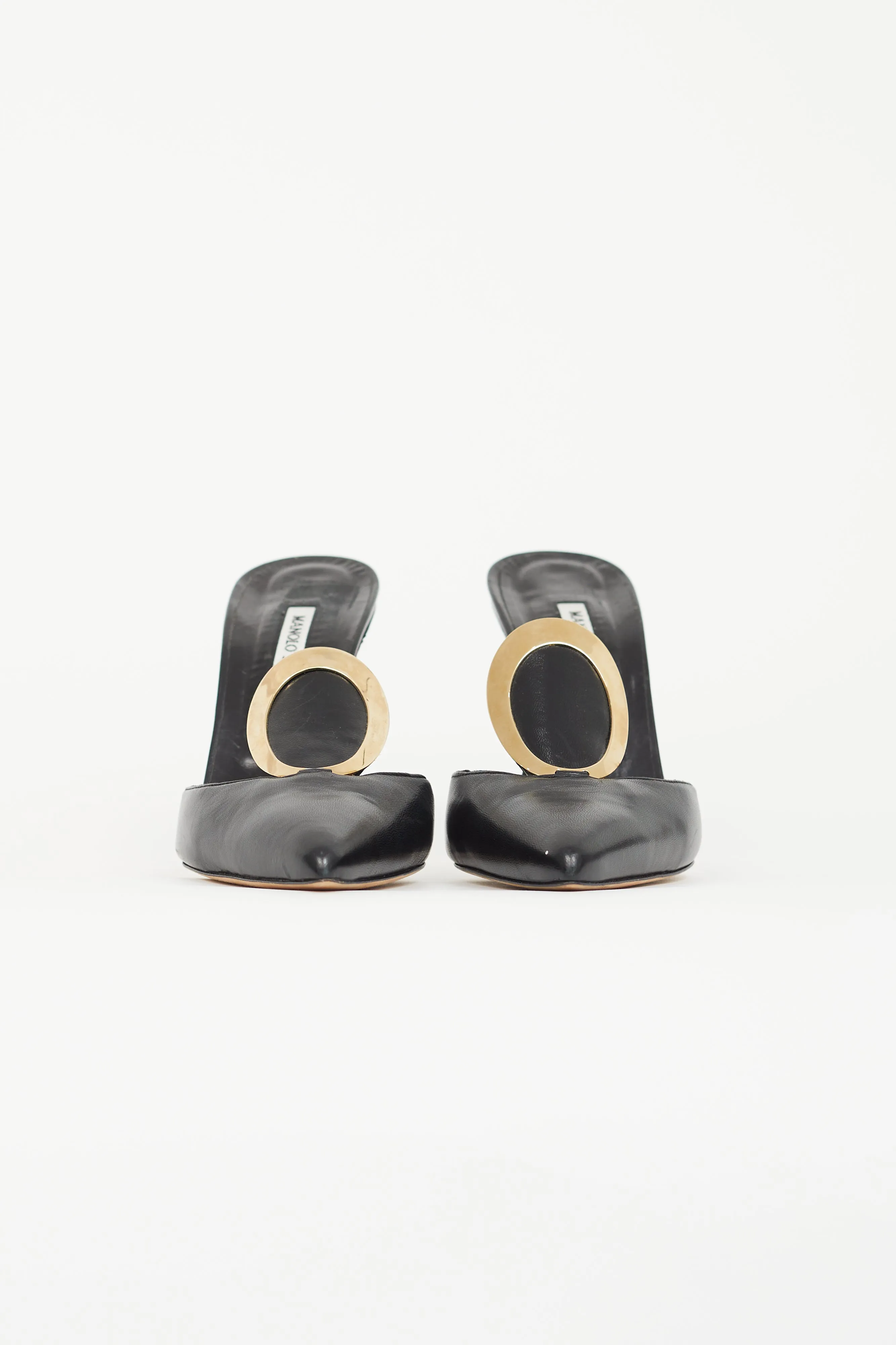 Black & Gold Leather Geometric Embellished Mule