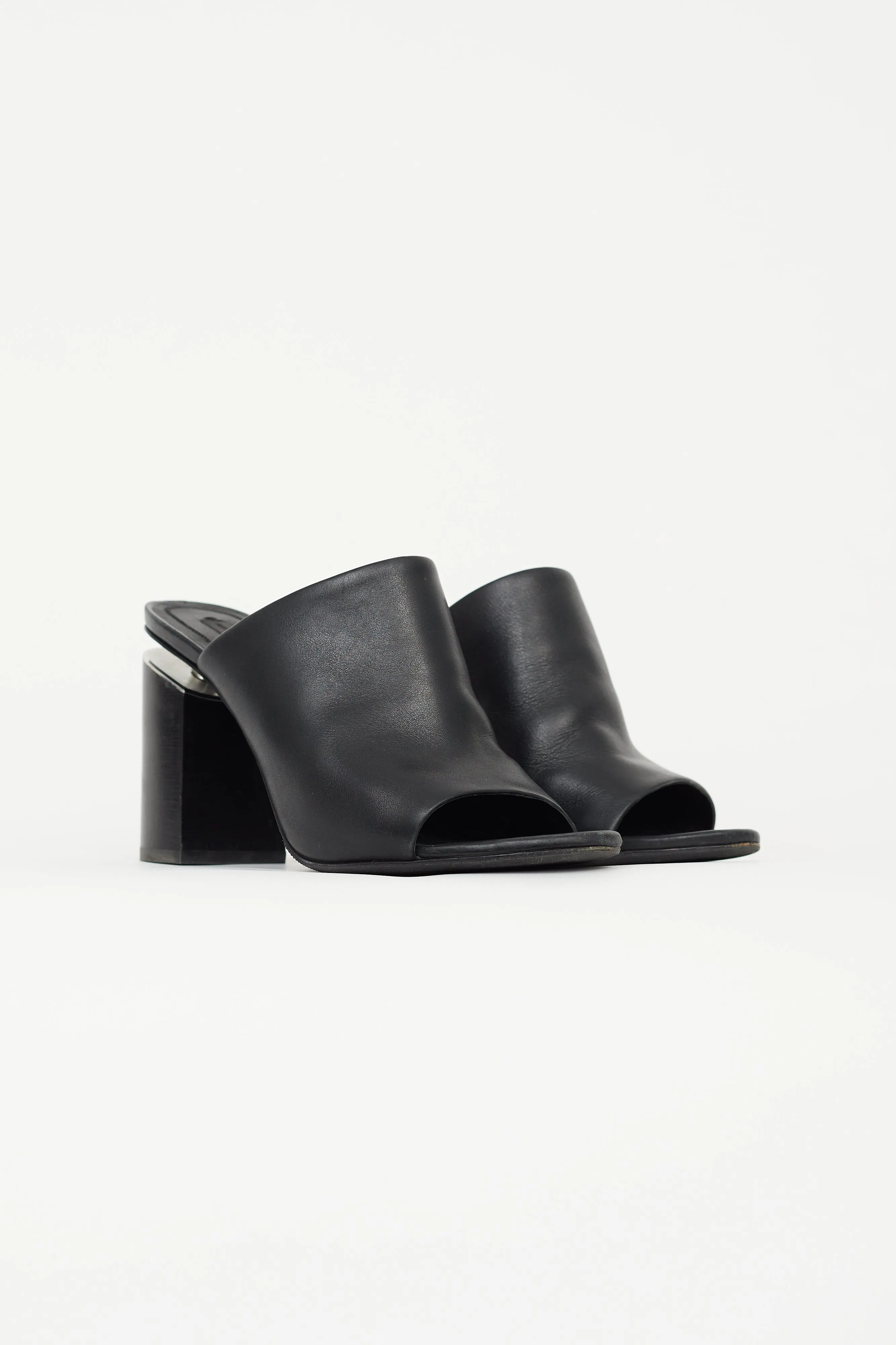 Black Leather Avery Heeled Mule