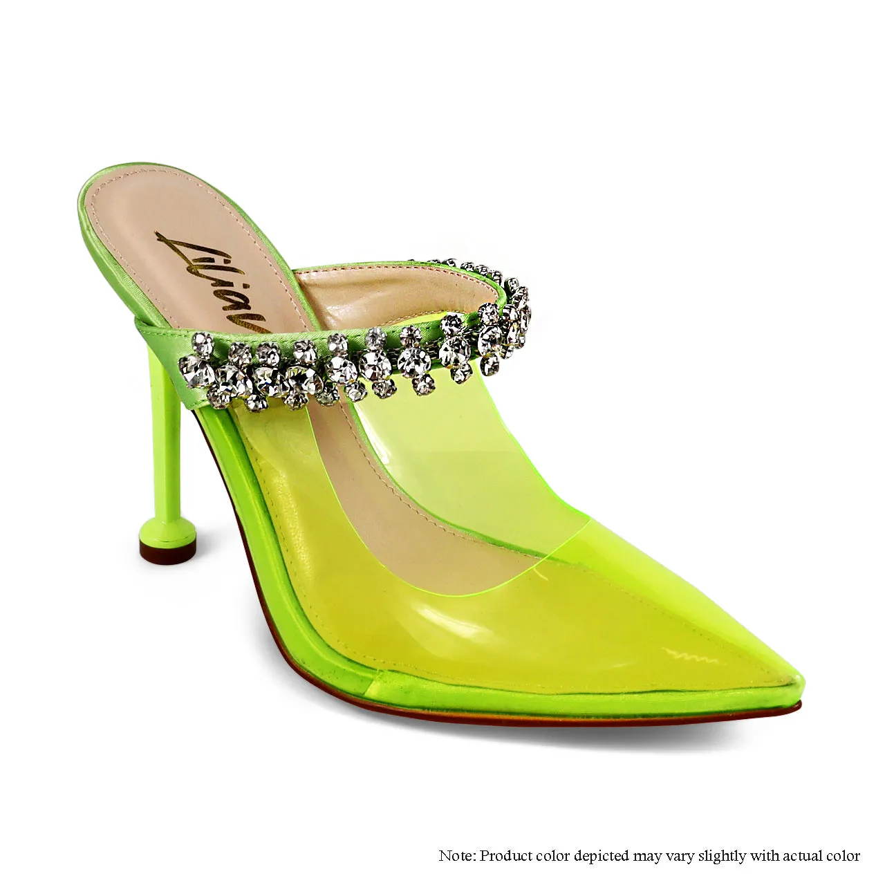 BRIANNE-2 POINTED TINTED TPU MULE W/ ORNAMENTS - LIME