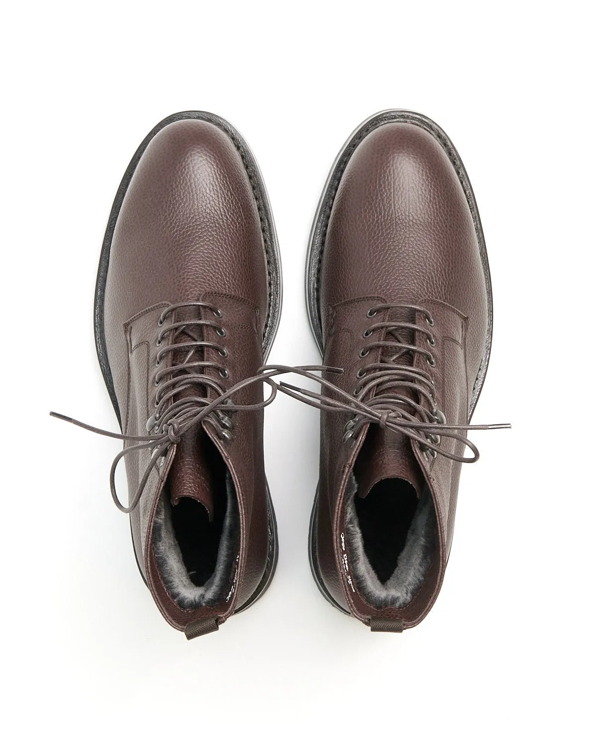 Brown Shearling Lined Leather 'Hêtre' Winter Boots