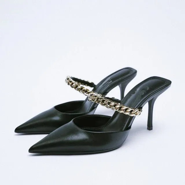 Classy Chain Belt Mule Stiletto Shoes