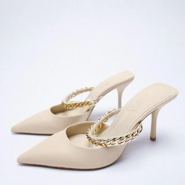 Classy Chain Belt Mule Stiletto Shoes