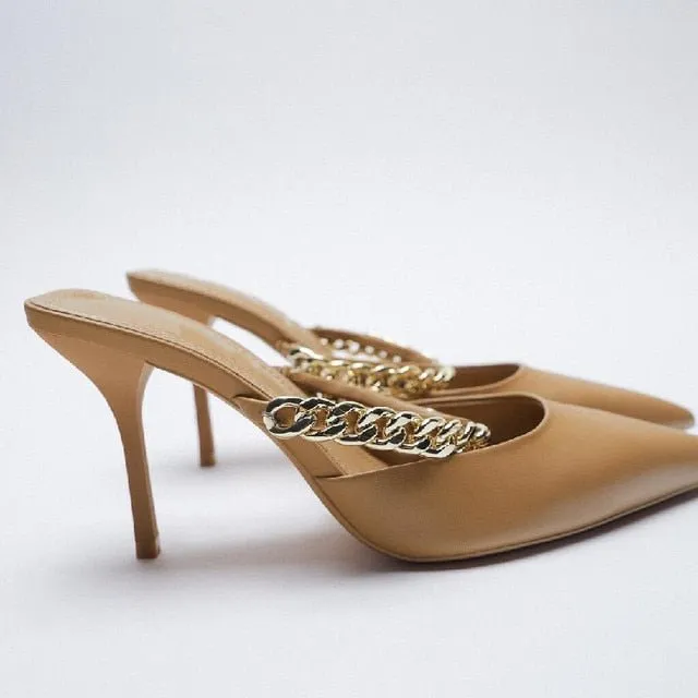 Classy Chain Belt Mule Stiletto Shoes