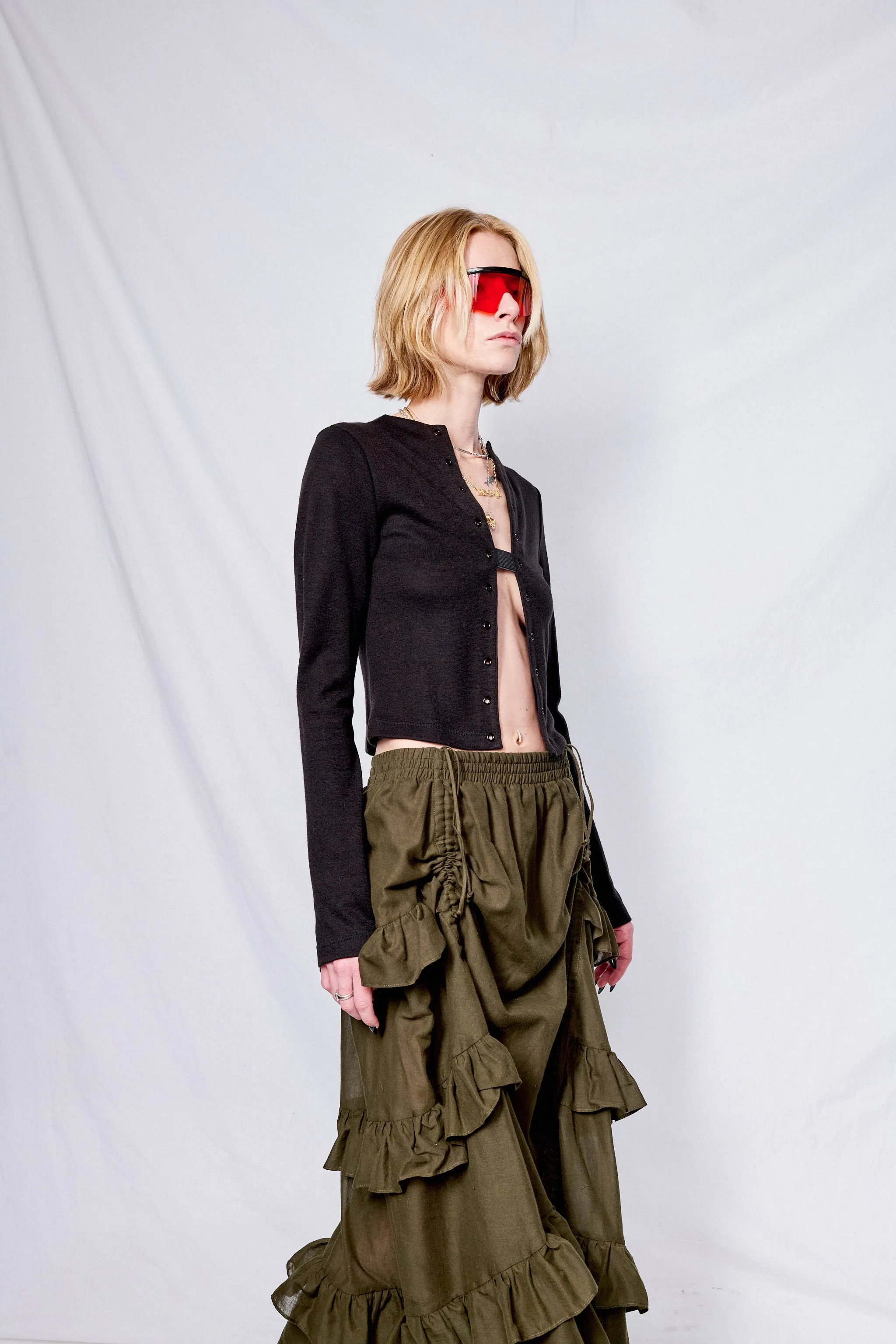Dark Green Cotton Ruffle Skirt