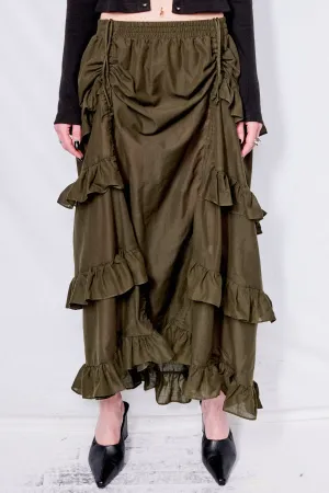 Dark Green Cotton Ruffle Skirt