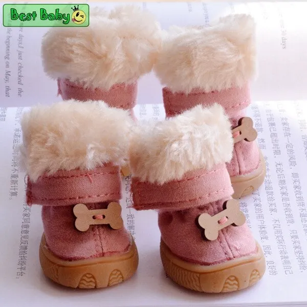 Faux Shearling Suede Snow Boots with Bone Applique