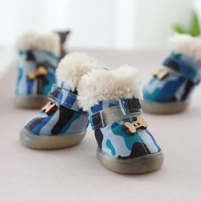 Faux Shearling Suede Snow Boots with Bone Applique