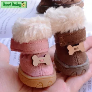 Faux Shearling Suede Snow Boots with Bone Applique