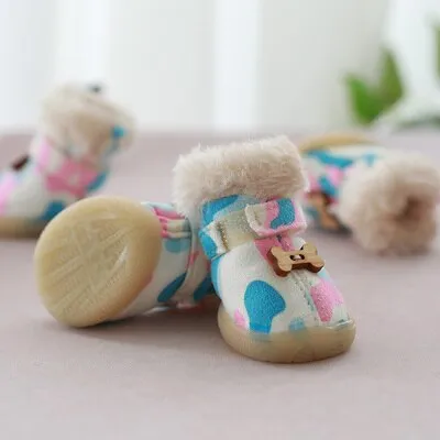 Faux Shearling Suede Snow Boots with Bone Applique