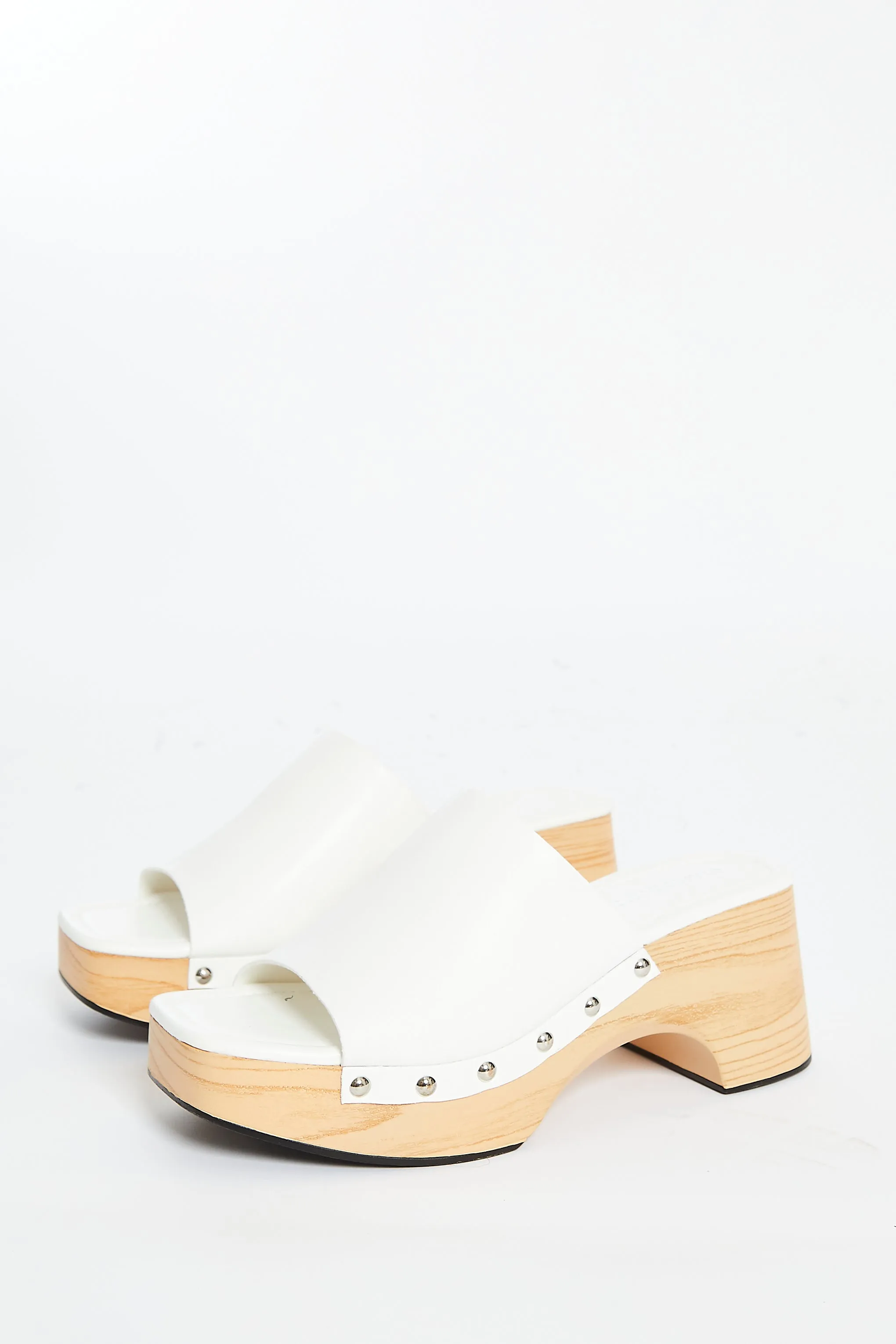 Glamorous White Open Toe Mule Clog Sandals