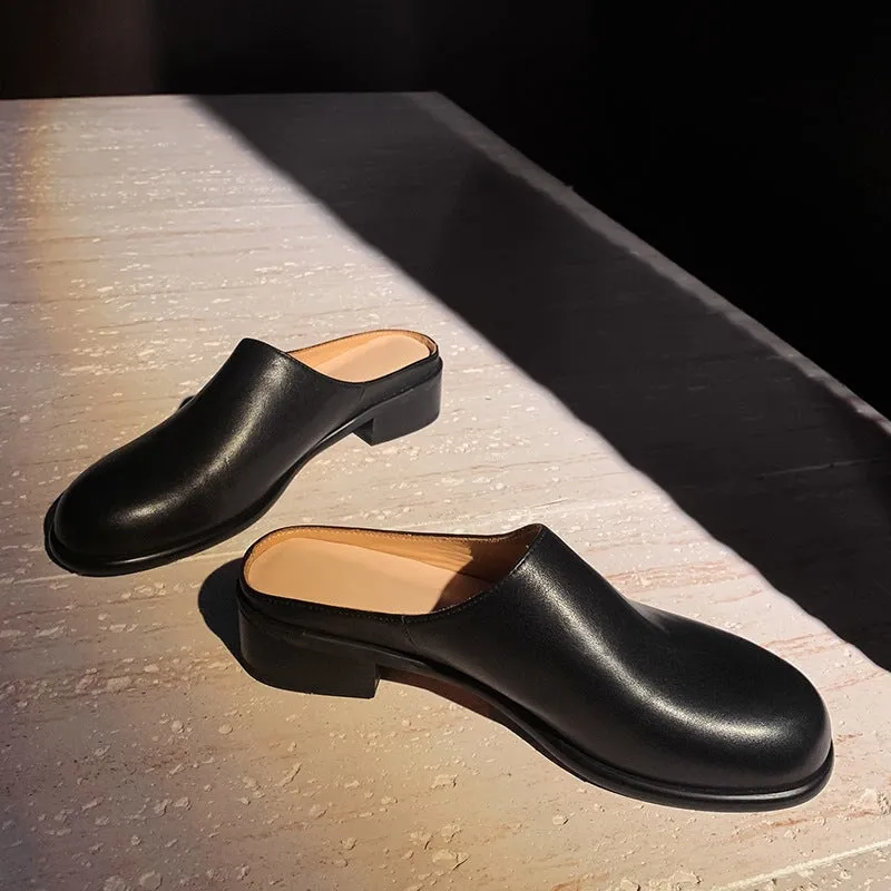 Handmade Leather Mules for Women Backless Loafers in Brown/Black/Beige