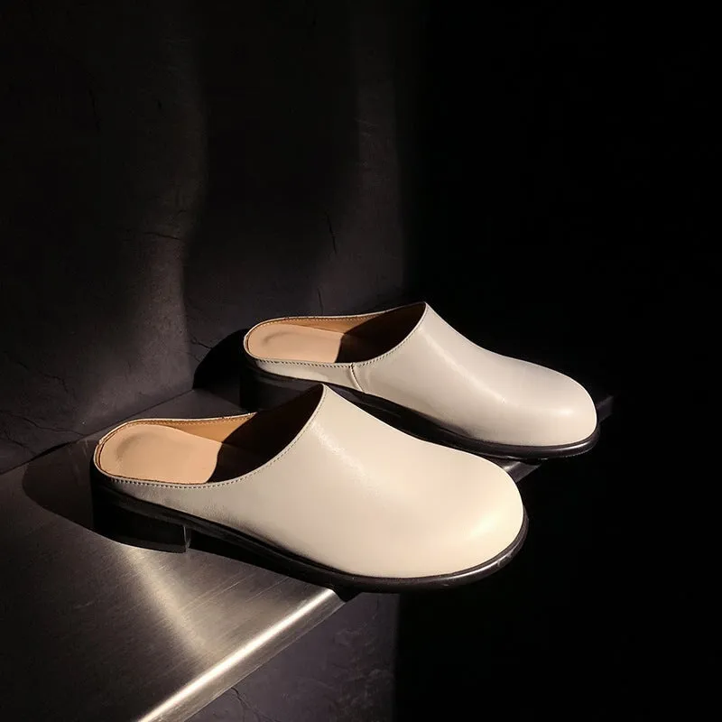 Handmade Leather Mules for Women Backless Loafers in Brown/Black/Beige