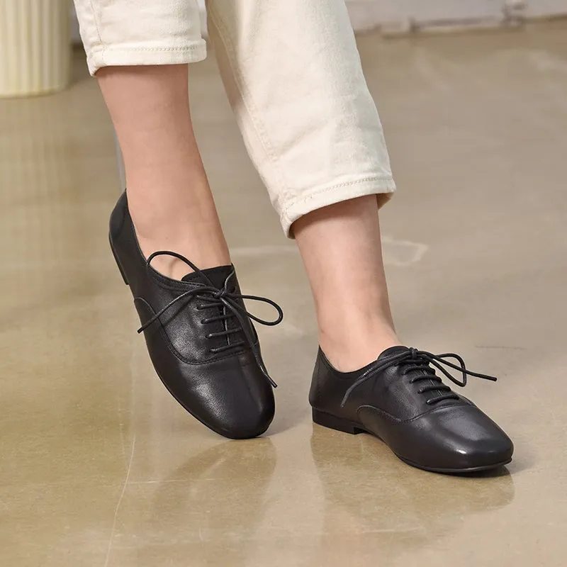Handmade Soft Leather Oxford Shoes for Women in White/Black