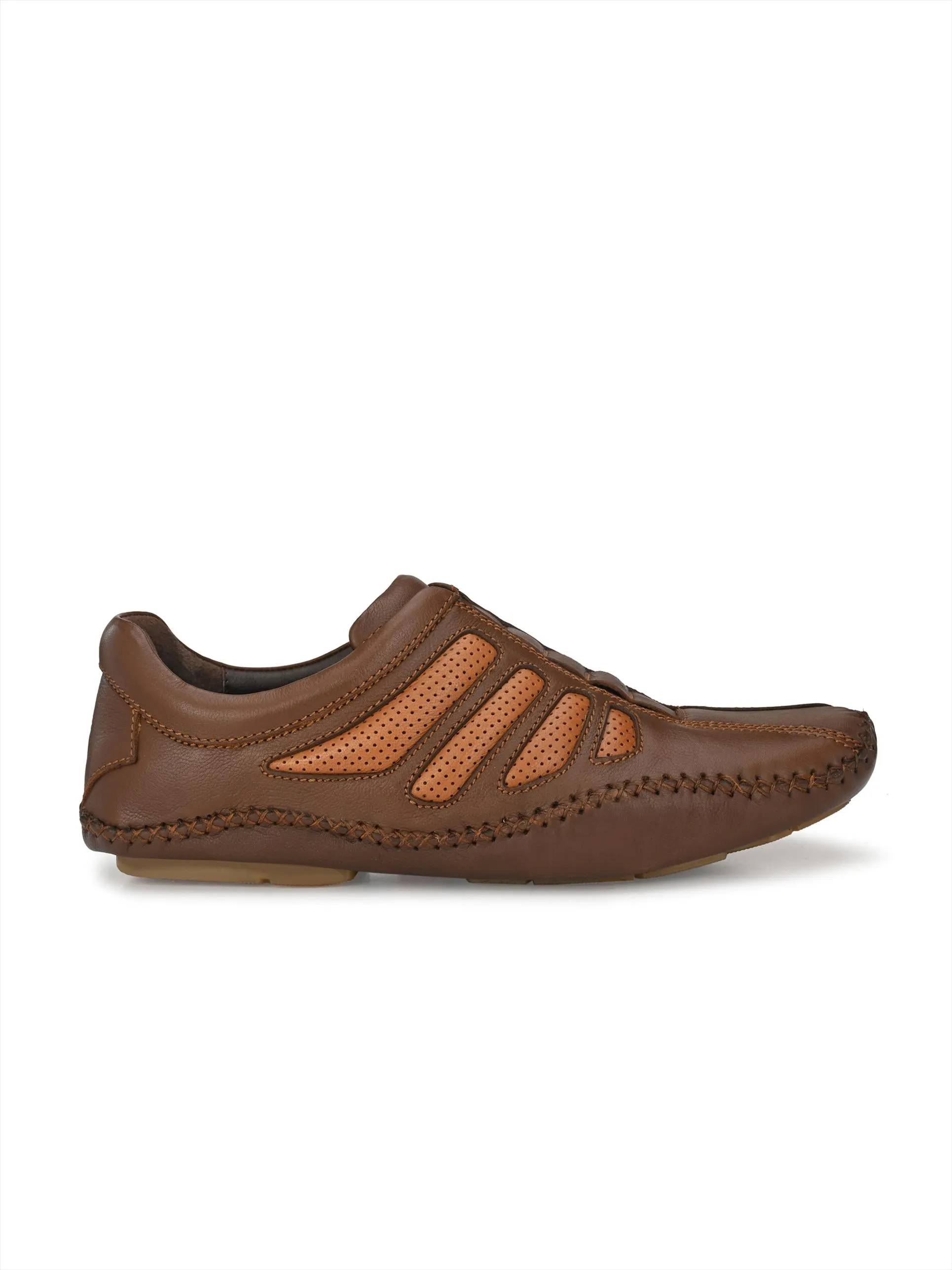 Hitz Men's Tan Leather Slip On Driving Shoes