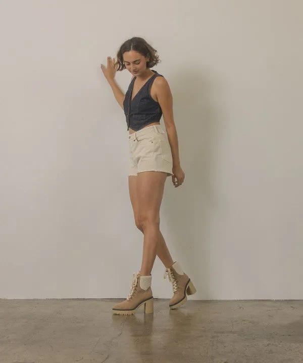 Khaki Platform Shearling Boots