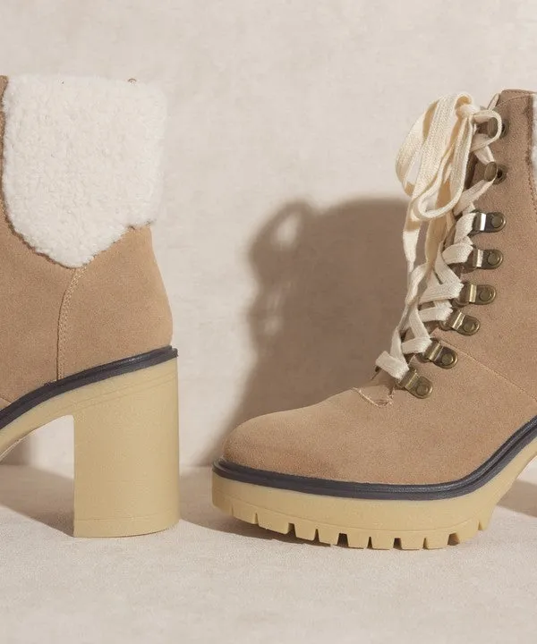 Khaki Platform Shearling Boots