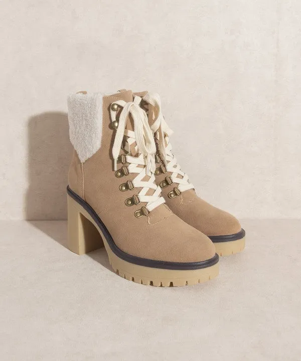 Khaki Platform Shearling Boots