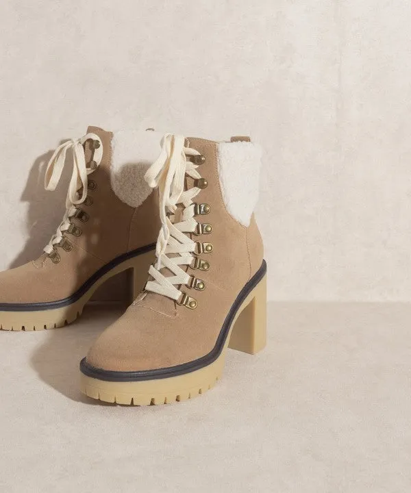Khaki Platform Shearling Boots