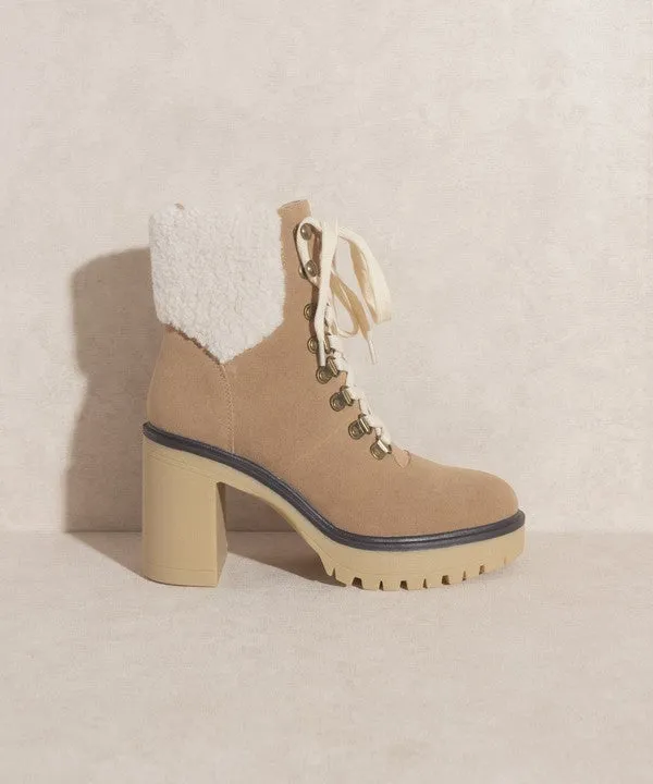 Khaki Platform Shearling Boots