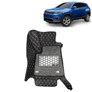 KINGSWAY® Compass 7D Car Mat for (Year 2017 to 2020), Compatible with Jeep Compass Car Floor Mats, Complete Set of 3 Pieces, Top-Notch PU Leatherette 7D Foot Mats, Washable, Black