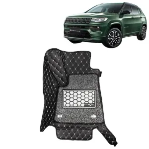 KINGSWAY® Compass 7D Car Mat for (Year 2021 Onwards), Compatible with Jeep Compass Car Floor Mats, Complete Set of 3 Pieces, Top-Notch PU Leatherette 7D Foot Mats, Washable, Black