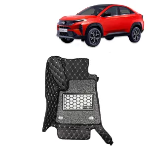 KINGSWAY® Curvv 7D Car Mat for (Year 2024 Onwards), Compatible with Tata Curvv Car Floor Mats, Complete Set of 3 Pieces, Top-Notch PU Leatherette 7D Foot Mats, Washable, Black