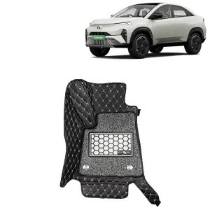KINGSWAY® Curvv EV 7D Car Mat for (Year 2024 Onwards), Compatible with Tata Curvv EV Car Floor Mats, Complete Set of 3 Pieces, Top-Notch PU Leatherette 7D Foot Mats, Washable, Black