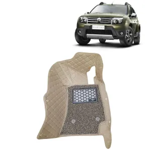 KINGSWAY® Duster 7D Car Mat for (Year 2012 to 2014), Compatible with Renault Duster Car Floor Mats, Complete Set of 3 Pieces, Top-Notch PU Leatherette 7D Foot Mats, Washable, Beige