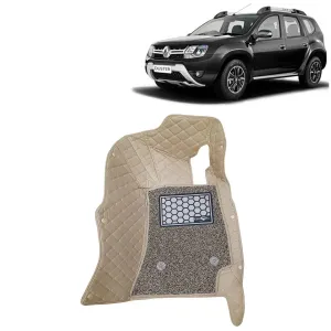 KINGSWAY® Duster 7D Car Mat for (Year 2014 to 2022), Compatible with Renault Duster Car Floor Mats, Complete Set of 3 Pieces, Top-Notch PU Leatherette 7D Foot Mats, Washable, Beige