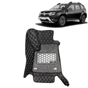 KINGSWAY® Duster 7D Car Mat for (Year 2014 to 2022), Compatible with Renault Duster Car Floor Mats, Complete Set of 3 Pieces, Top-Notch PU Leatherette 7D Foot Mats, Washable, Black