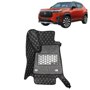 KINGSWAY® Elevate 7D Car Mat for (Year 2023 Onwards), Compatible with Honda Elevate Car Floor Mats, Complete Set of 3 Pieces, Top-Notch PU Leatherette 7D Foot Mats, Washable, Black