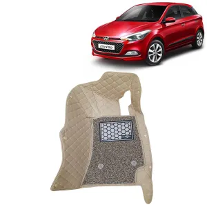 KINGSWAY® Elite I20 7D Car Mat for (Year 2014 to 2017), Compatible with Hyundai Elite I20 Car Floor Mats, Complete Set of 3 Pieces, Top-Notch PU Leatherette 7D Foot Mats, Washable, Beige