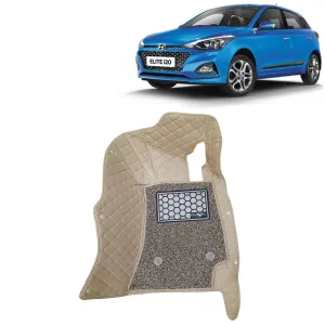 KINGSWAY® Elite I20 7D Car Mat for (Year 2018 to 2020), Compatible with Hyundai Elite I20 Car Floor Mats, Complete Set of 3 Pieces, Top-Notch PU Leatherette 7D Foot Mats, Washable, Beige