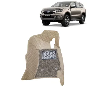 KINGSWAY® Endeavour 7D Car Mat for (Year 2019 to 2021), Compatible with Ford Endeavour Car Floor Mats, Complete Set of 4 Pieces, Top-Notch PU Leatherette 7D Foot Mats, Washable, Beige