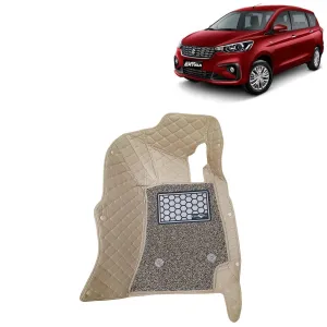 KINGSWAY® Ertiga 7D Car Mat for (Year 2018 to 2022), Compatible with Maruti Suzuki Ertiga Car Floor Mats, Complete Set of 4 Pieces, Top-Notch PU Leatherette 7D Foot Mats, Washable, Beige