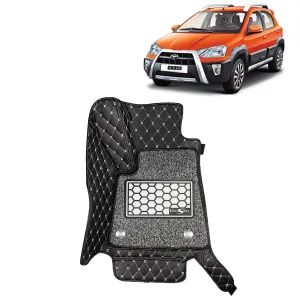 KINGSWAY® Etios Cross 7D Car Mat for (Year 2014 to 2020), Compatible with Toyota Etios Cross Car Floor Mats, Complete Set of 3 Pieces, Top-Notch PU Leatherette 7D Foot Mats, Washable, Black