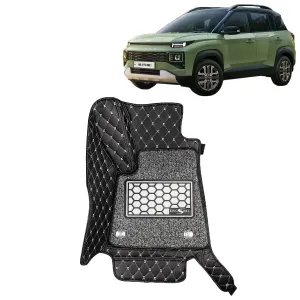 KINGSWAY® Exter 7D Car Mat for (Year 2023 Onwards), Compatible with Hyundai Exter Car Floor Mats, Complete Set of 3 Pieces, Top-Notch PU Leatherette 7D Foot Mats, Washable, Black