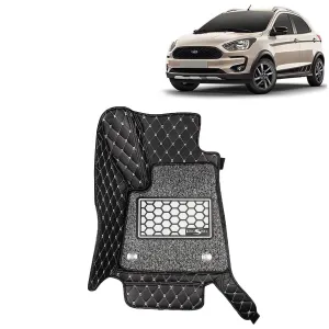 KINGSWAY® Freestyle 7D Car Mat for (Year 2018 to 2021), Compatible with Ford Freestyle Car Floor Mats, Complete Set of 3 Pieces, Top-Notch PU Leatherette 7D Foot Mats, Washable, Black