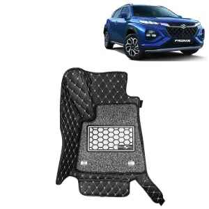 KINGSWAY® Fronx 7D Car Mat for (Year 2023 Onwards), Compatible with Maruti Suzuki Fronx Car Floor Mats, Complete Set of 3 Pieces, Top-Notch PU Leatherette 7D Foot Mats, Washable, Black
