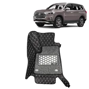 KINGSWAY® Gloster 7D Car Mat for (Year 2020 Onwards), Compatible with Morris Garages (MG) Gloster 6 Seater Car Floor Mats, Complete Set of 4 Pcs, Top-Notch PU Leatherette 7D Foot Mats, Washable, Black