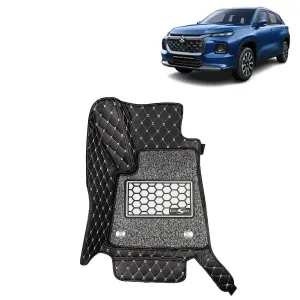 KINGSWAY® Grand Vitara 7D Car Mat for (Year 2022 Onwards), Compatible with Maruti Suzuki Grand Vitara Car Floor Mats, Complete Set of 3 Pieces, Top-Notch PU Leatherette 7D Foot Mats, Washable, Black