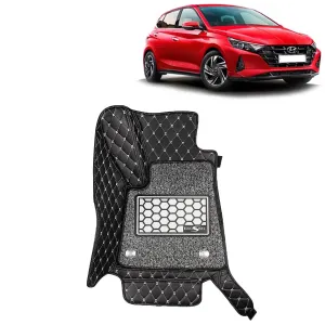KINGSWAY® I20 7D Car Mat for (Year 2020 Onwards), Compatible with Hyundai I20 Car Floor Mats, Complete Set of 3 Pieces, Top-Notch PU Leatherette 7D Foot Mats, Washable, Black