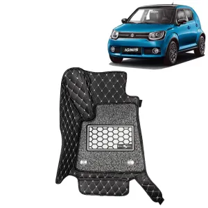 KINGSWAY® Ignis 7D Car Mat for (Year 2016 Onwards), Compatible with Maruti Suzuki Ignis Car Floor Mats, Complete Set of 3 Pieces, Top-Notch PU Leatherette 7D Foot Mats, Washable, Black
