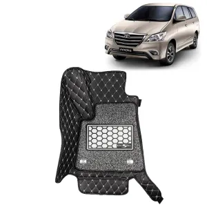 KINGSWAY® Innova 7D Car Mat for (Year 2012 to 2015), Compatible with Toyota Innova 6 Seater Car Floor Mats, Complete Set of 4 Pieces, Top-Notch PU Leatherette 7D Foot Mats, Washable, Black