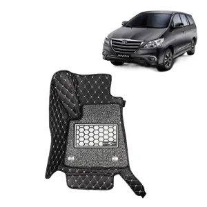 KINGSWAY® Innova 7D Car Mat for (Year 2012 to 2015), Compatible with Toyota Innova 8 Seater Car Floor Mats, Complete Set of 4 Pieces, Top-Notch PU Leatherette 7D Foot Mats, Washable, Black