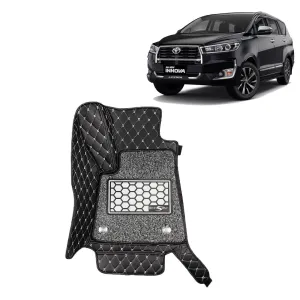 KINGSWAY® Innova Crysta 7D Car Mat for (Year 2015 to 2021), Compatible with Toyota Innova Crysta 8 Seater Car Floor Mats, Complete Set of 4 Pcs, Top-Notch PU Leatherette 7D Foot Mats, Washable, Black
