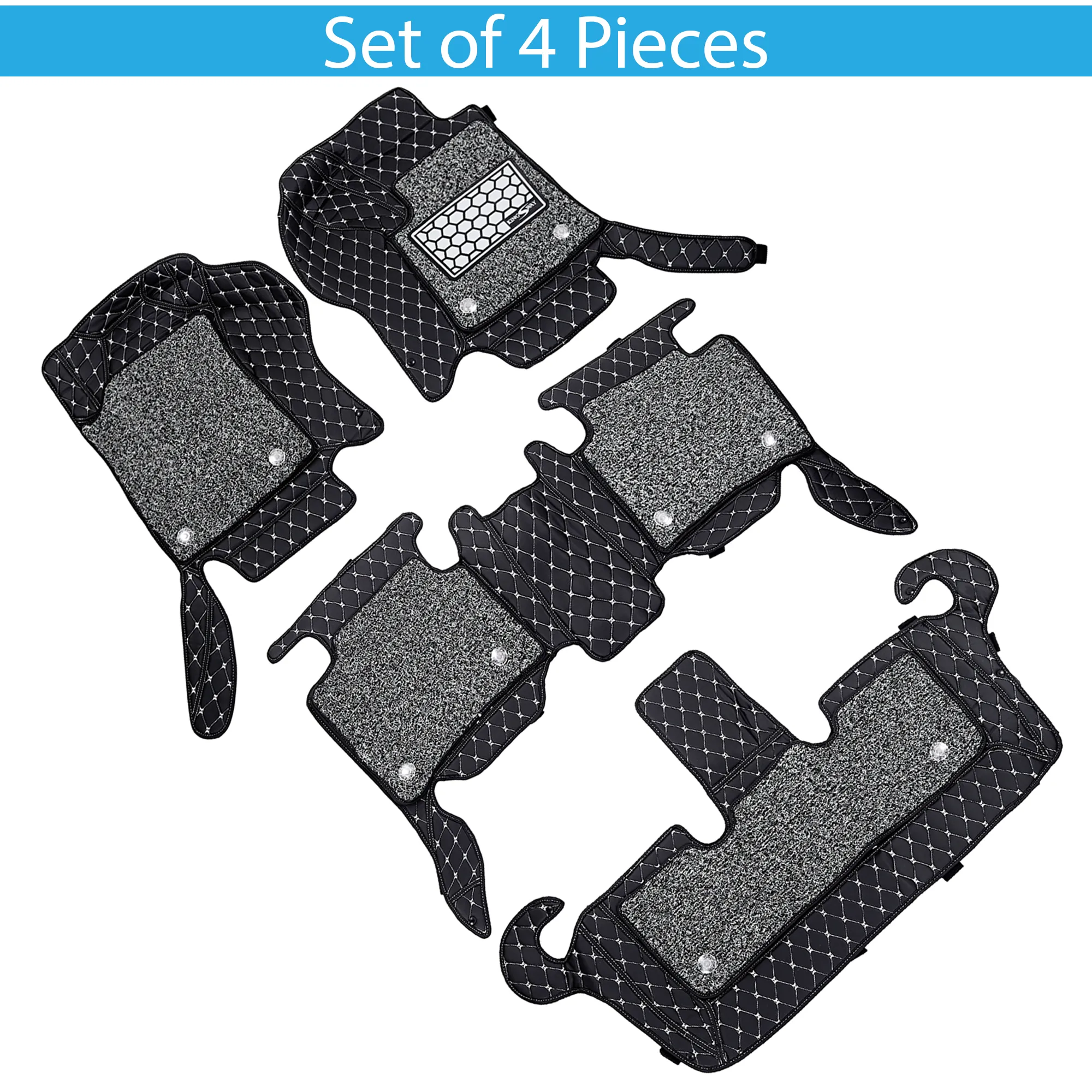 KINGSWAY® Marazzo 7D Car Mat for (Year 2018 to 2022), Compatible with Mahindra Marazzo 7 Seater Car Floor Mats, Complete Set of 4 Pieces, Top-Notch PU Leatherette 7D Foot Mats, Washable, Black